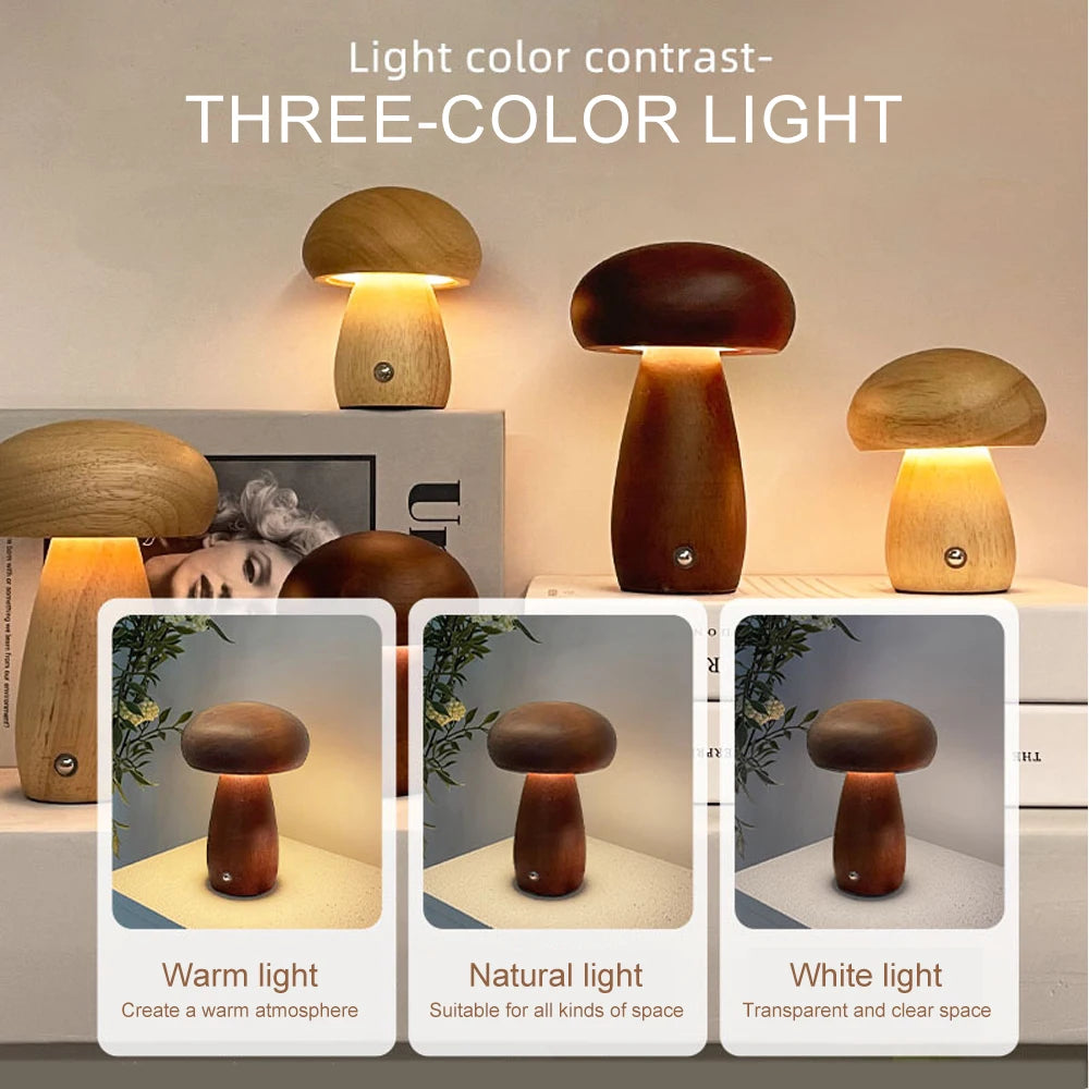 Hamburg Nachttischlampe aus Holz in Pilzform LED - dimmbar 3 Farben