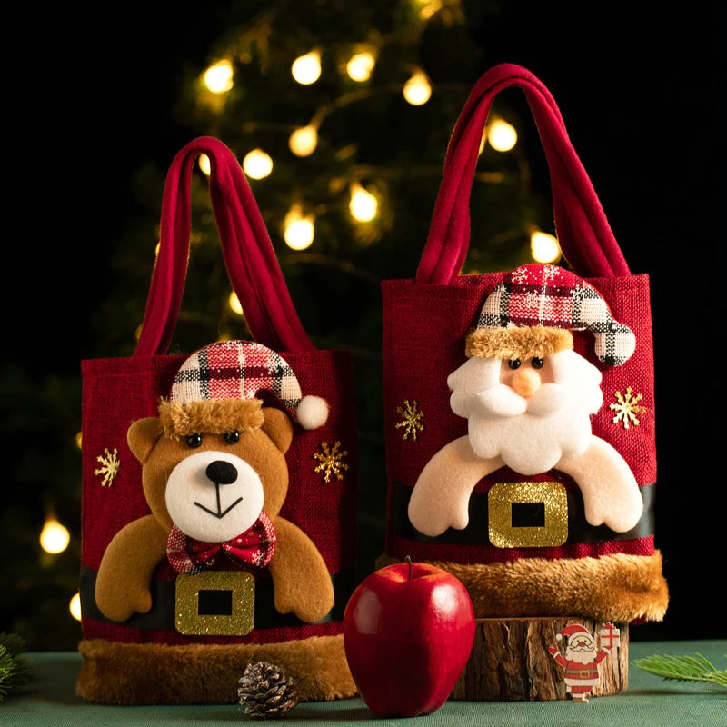 Weihnachtliche Geschenktasche aus Leinen