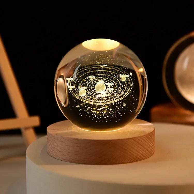 Lissabon Festival Nachttischlampe – USB LED Nachtlicht Kristallkugel Galaxy Mond 3D Lampe