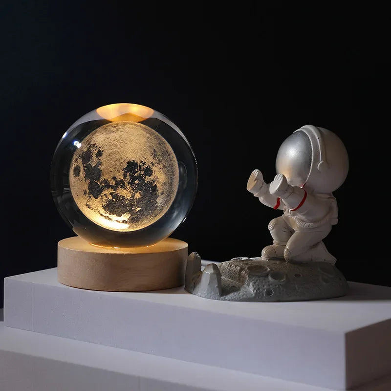 Lissabon Festival Nachttischlampe – USB LED Nachtlicht Kristallkugel Galaxy Mond 3D Lampe