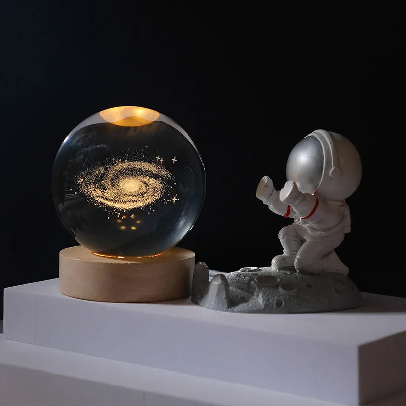 Lissabon Festival Nachttischlampe – USB LED Nachtlicht Kristallkugel Galaxy Mond 3D Lampe