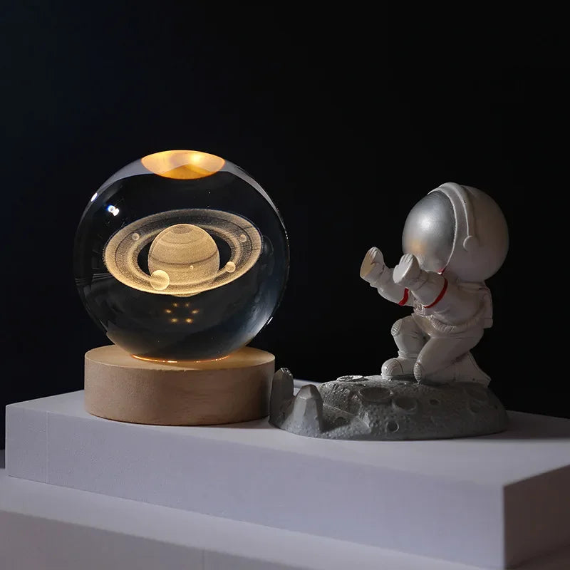 Lissabon Festival Nachttischlampe – USB LED Nachtlicht Kristallkugel Galaxy Mond 3D Lampe