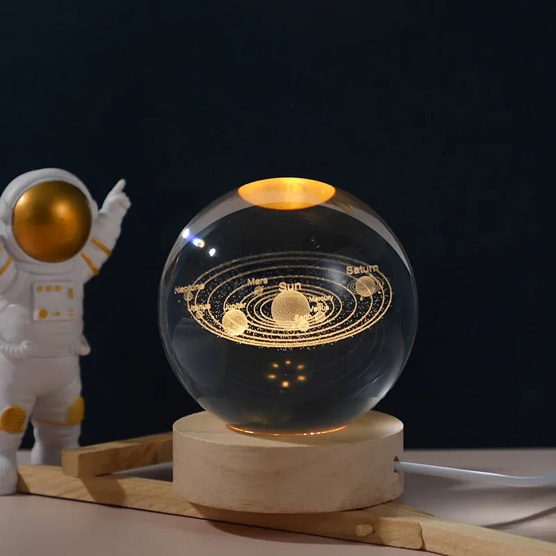 Lissabon Festival Nachttischlampe – USB LED Nachtlicht Kristallkugel Galaxy Mond 3D Lampe