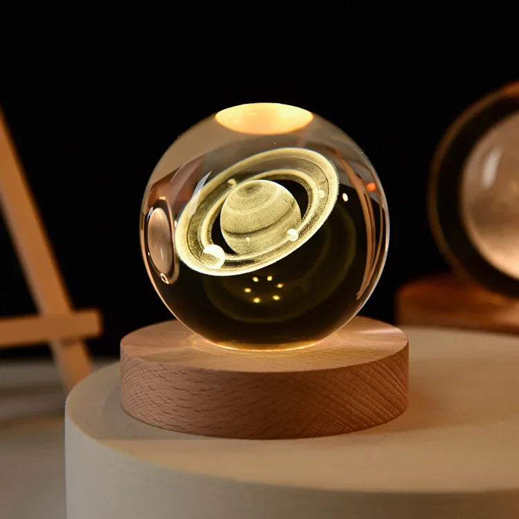 Lissabon Festival Nachttischlampe – USB LED Nachtlicht Kristallkugel Galaxy Mond 3D Lampe