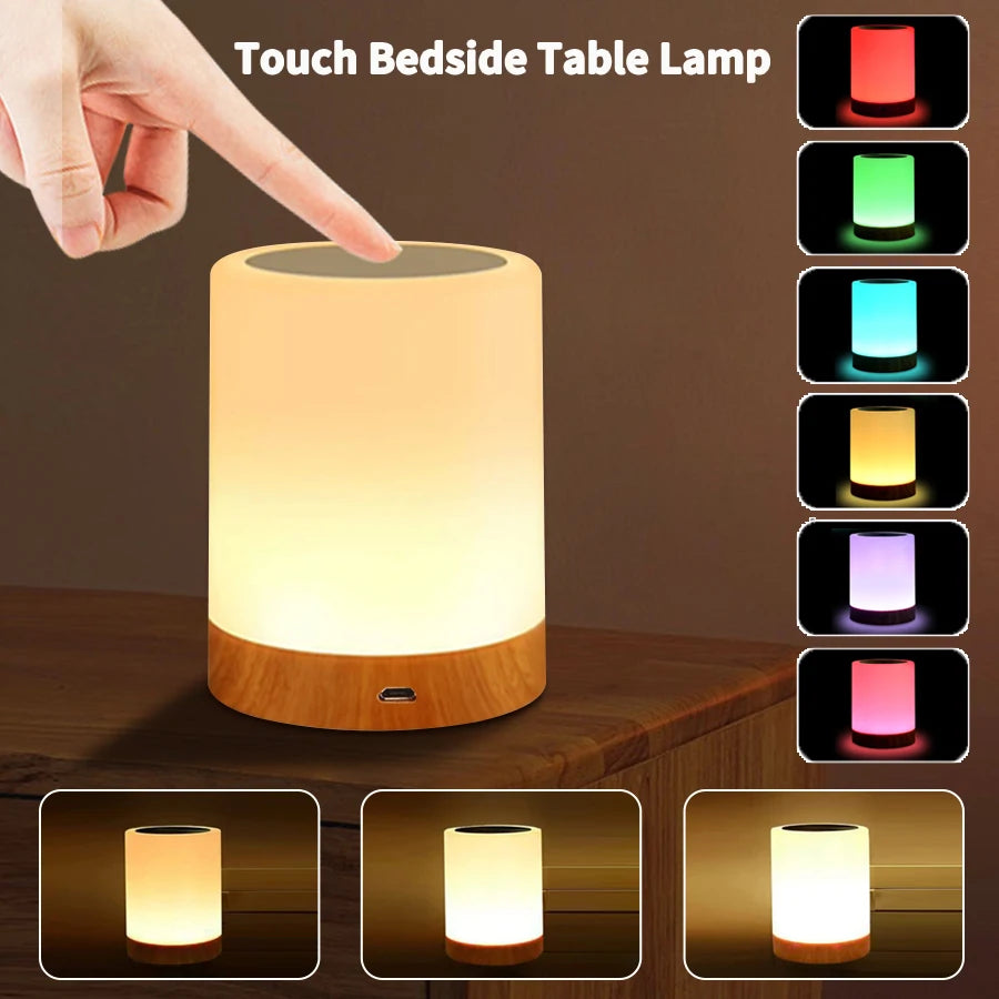 New York Nachttischlampe – dimmbare Touch LED Tischlampe RGB, USB wiederaufladbar