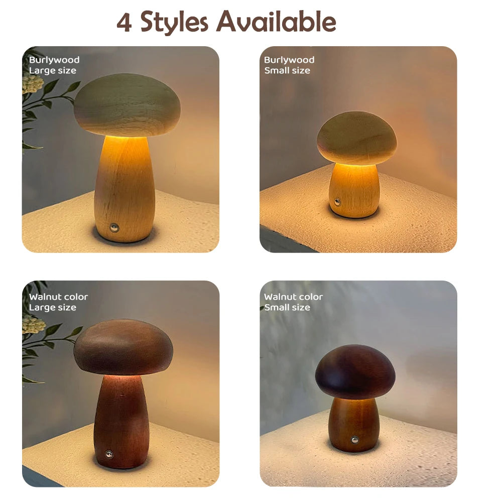 Hamburg Nachttischlampe aus Holz in Pilzform LED - dimmbar 3 Farben