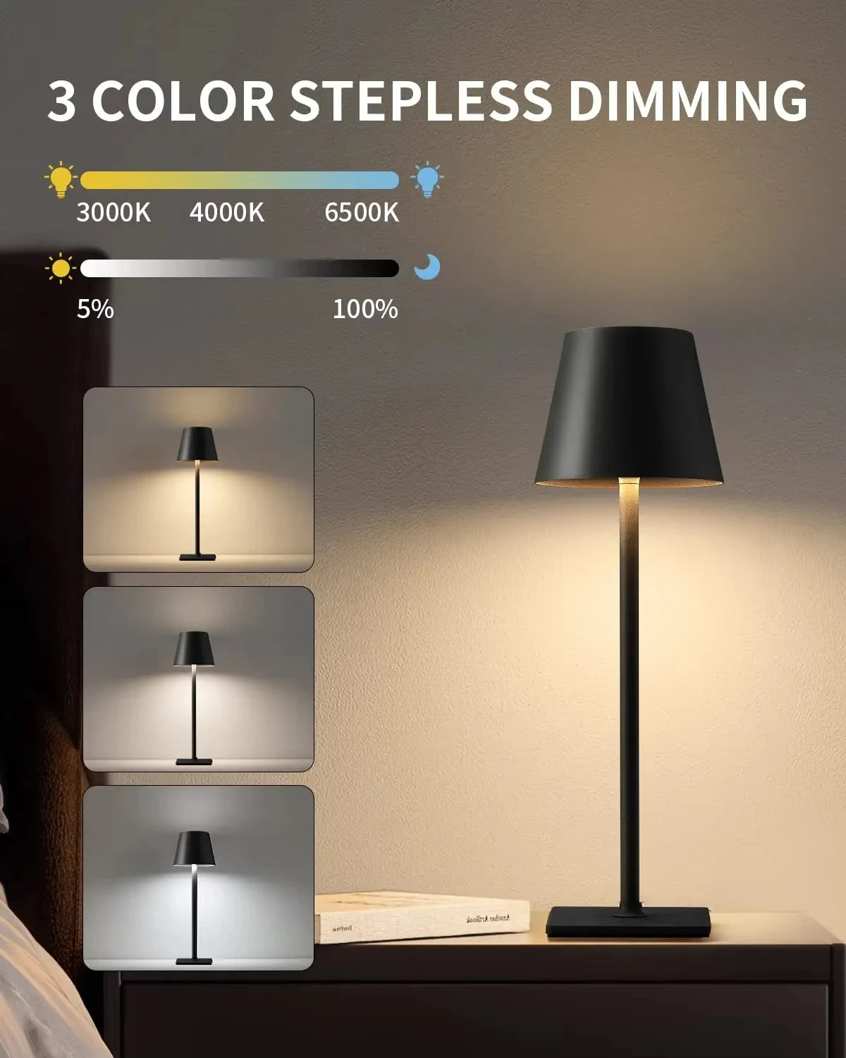 Tokio LED Tischlampe – Dimmbar, kabellos & per Touch steuerbar