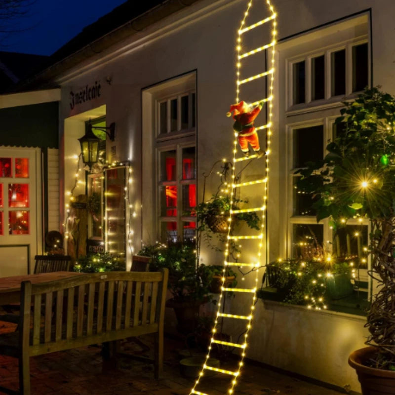 LED Weihnachtsdeko Kletternder Weihnachtsmann mit Leiter