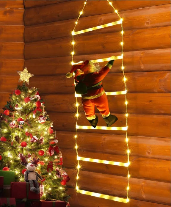 LED Weihnachtsdeko Kletternder Weihnachtsmann mit Leiter