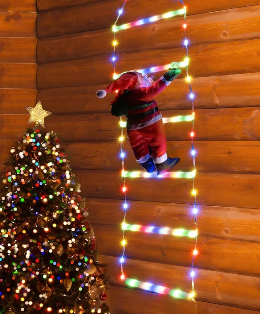 LED Weihnachtsdeko Kletternder Weihnachtsmann mit Leiter