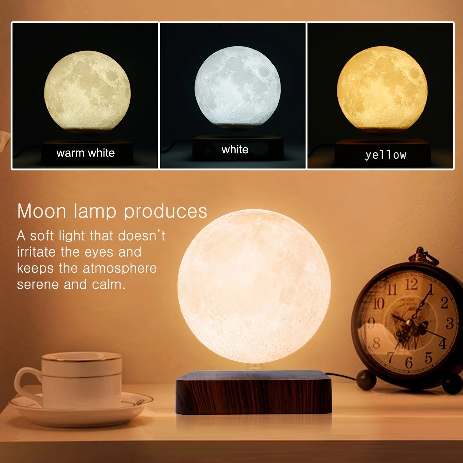 Schwebende Mondlampe – 3D LED Nachtlicht mit Holzsockel