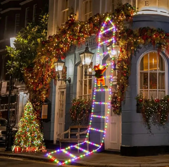 LED Weihnachtsdeko Kletternder Weihnachtsmann mit Leiter